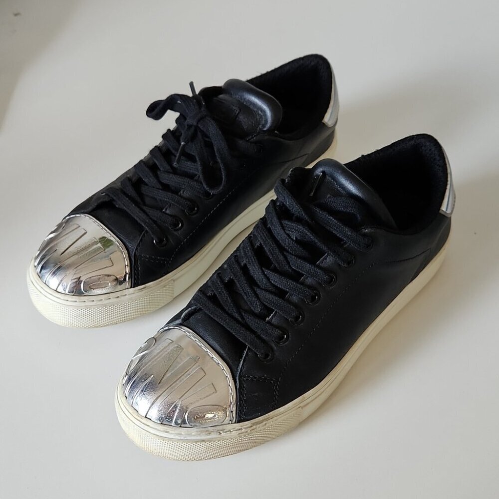 Pinko Black leather and  Metallic Silver Sneakers